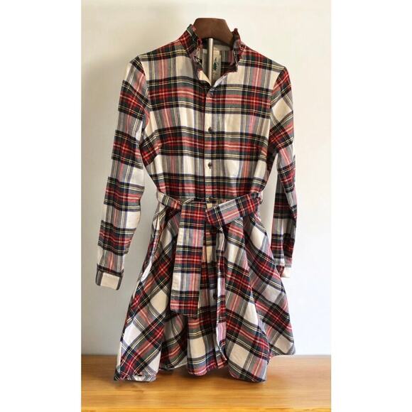 cozy flannels cabin Dresses & Skirts - Cozy Cabin flannels plaid 100% cotton  ruffled neck long sleeve dress M